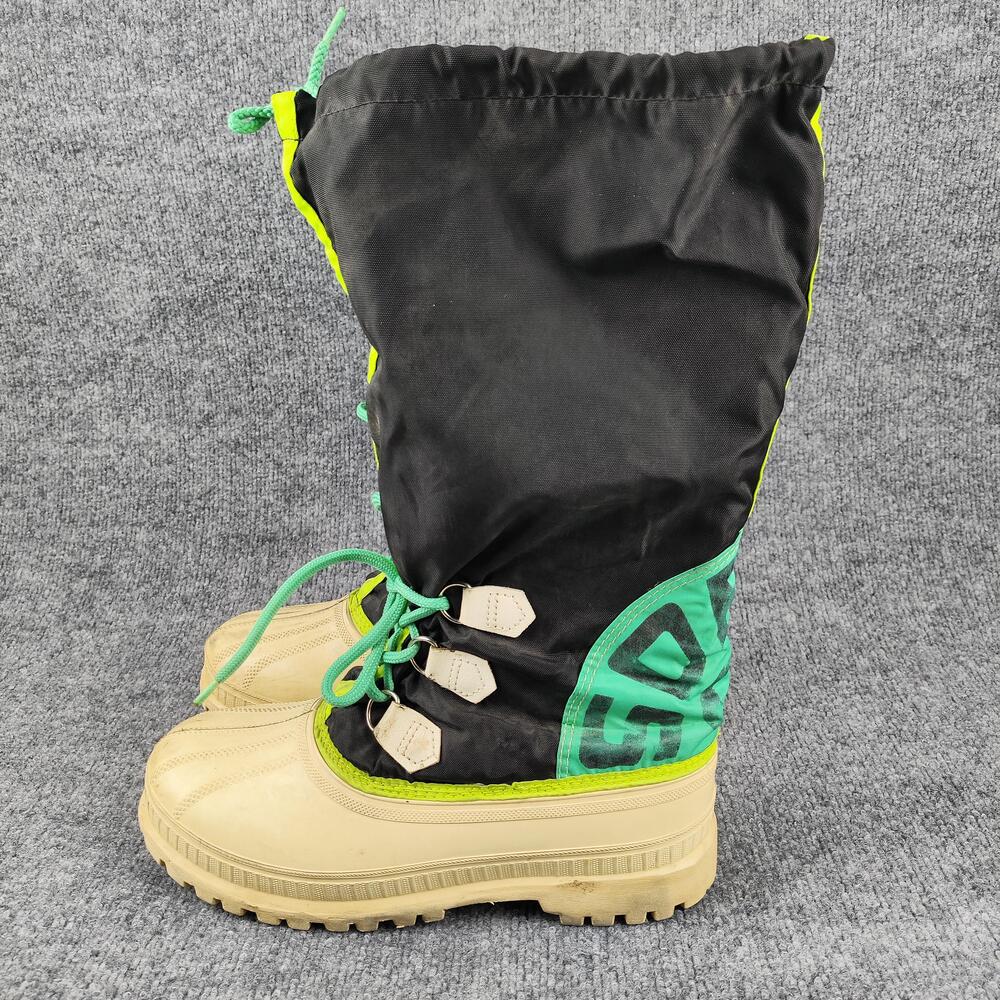 Vintage Sorel Snow Boots Mens Size 8 Black Green Insulated Waterproof Winter 90s